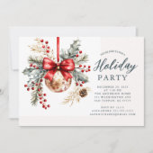 Elegant Red Bow Holiday Party Invite 招待状 (正面)