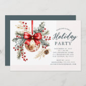 Elegant Red Bow Holiday Party Invite 招待状 (正面/裏面)