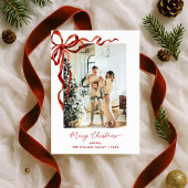 Elegant Red Bow Merry Christmas Photo シーズンカード
