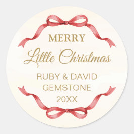 Elegant Red Bow Merry Christmas Round Sticker ラウンドシール