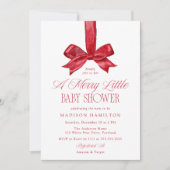Elegant Red Bow Merry Little Christmas Baby Shower 招待状 (正面)