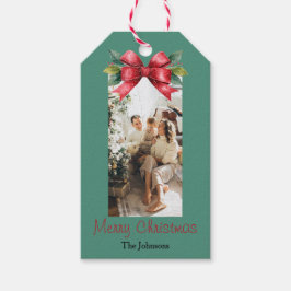 Elegant Red Bow Personalized Christmas Gift Tag ギフトタグ