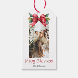 Elegant Red Bow Personalized Christmas Gift Tag ギフトタグ
