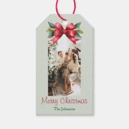 Elegant Red Bow Personalized Christmas Gift Tag ギフトタグ