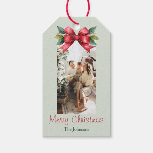 Elegant Red Bow Personalized Christmas Gift Tag ギフトタグ (正面)