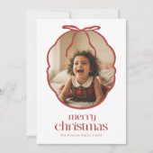 Elegant Red Bow Playful Kid Family Photo Christmas シーズンカード (正面)