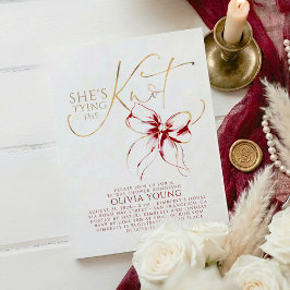 Elegant Red Bow She's Tying The Knot Bridal Shower 招待状