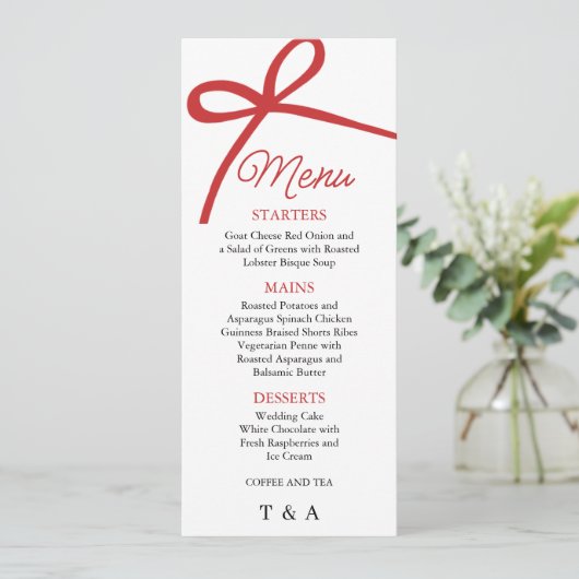 Elegant Red Bow Wedding Menu メニュー (スタンド正面)