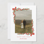 Elegant Red Bow with Greenery Photo New Year シーズンカード (正面)