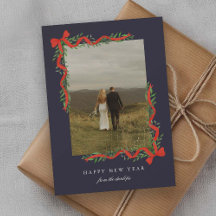 Elegant Red Bow with Greenery Photo New Year