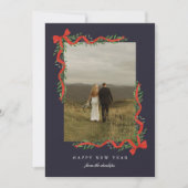 Elegant Red Bow with Greenery Photo New Year シーズンカード (正面)