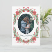 Elegant Red Bow Wreath Christmas Photo Card シーズンカード (スタンド正面)