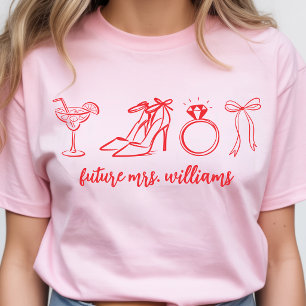 Elegant Red Bride to Be Bachelorette Party カスタムデザイ Tシャツ