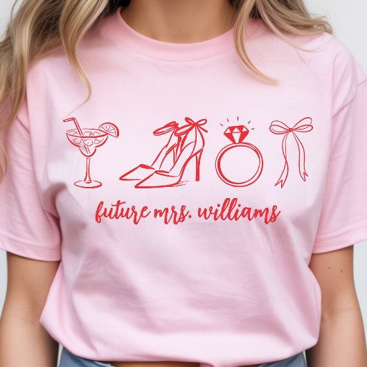 Elegant Red Bride to Be Bachelorette Party カスタムデザイ Tシャツ