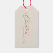 Elegant Red Calligraphy Christmas Family Name ギフトタグ (正面)