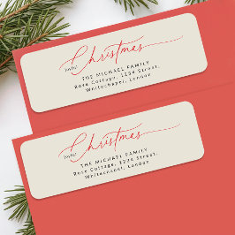 Elegant Red Calligraphy Christmas Return Address ラベル