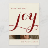 Elegant Red Calligraphy Joy Arch Photo Christmas シーズンカード (正面)