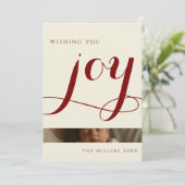 Elegant Red Calligraphy Joy Arch Photo Christmas シーズンカード (スタンド正面)