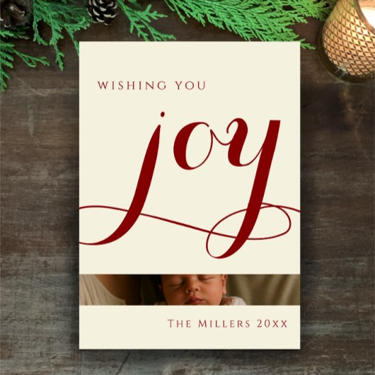 Elegant Red Calligraphy Joy Arch Photo Christmas シーズンカード