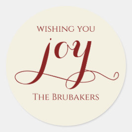 Elegant Red Calligraphy Joy Christmas Envelope ラウンドシール