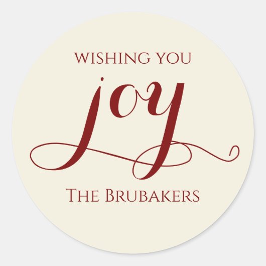 Elegant Red Calligraphy Joy Christmas Envelope ラウンドシール (正面)