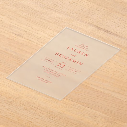 Elegant Red Calligraphy Wedding Invitation アクリル招待状 (レイダウン)
