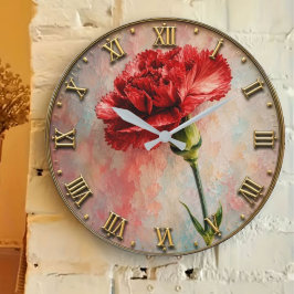 Elegant Red Carnation Vintage Botanical Floral Dec ラージ壁時計