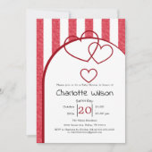 Elegant Red Chalk Stripe Triple Hearts Baby Shower 招待状 (正面)