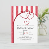 Elegant Red Chalk Stripe Triple Hearts Baby Shower 招待状 (スタンド正面)