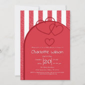 Elegant Red Chalk Stripe Triple Hearts Baby Shower 招待状 (正面)