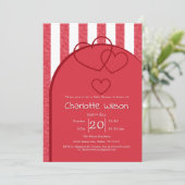Elegant Red Chalk Stripe Triple Hearts Baby Shower 招待状 (スタンド正面)