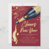 Elegant Red Cheers The To New Year Holiday Party 招待状 (正面)