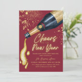 Elegant Red Cheers The To New Year Holiday Party 招待状 (スタンド正面)