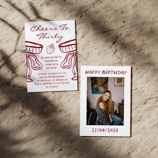 Elegant Red Cheers to Thirty Cocktail 30 Birthday 招待状