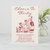 Elegant Red Cheers to Thirty Cocktail Birthday 招待状 (スタンド正面)