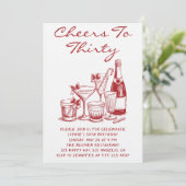 Elegant Red Cheers to Thirty Cocktail Birthday 招待状 (スタンド正面)