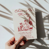 Elegant Red Cheers to Thirty Cocktail Birthday 招待状