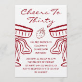 Elegant Red Cheers to Thirty Strawberry Birthday 招待状 (正面)