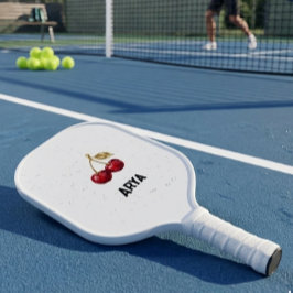 Elegant Red Cherry & Gold Leaves Aesthetic ピックルボールラケット