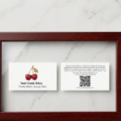 Elegant Red Cherry & Golden Leaves Business Card 名刺