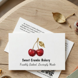 Elegant Red Cherry & Golden Leaves Business Card 名刺