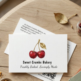 Elegant Red Cherry & Golden Leaves Business Card 名刺