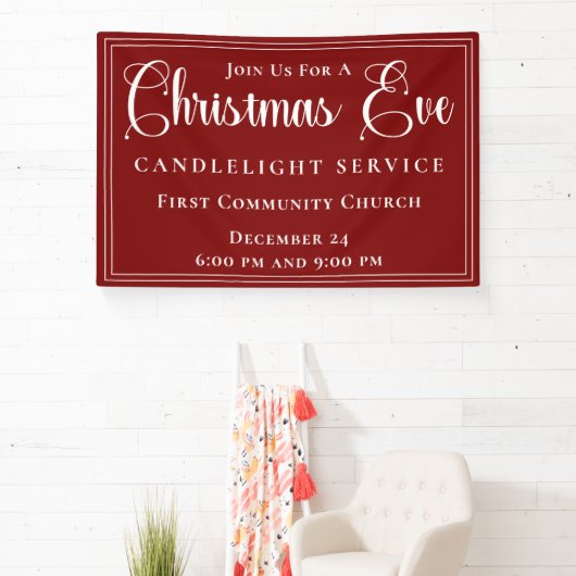 Elegant Red Christmas Eve Candlelight Service 横断幕 (インサイチュ)