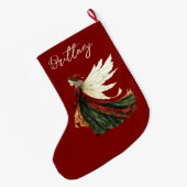 Elegant Red Christmas Fairy ラージクリスマスストッキング (裏面 (吊り時))