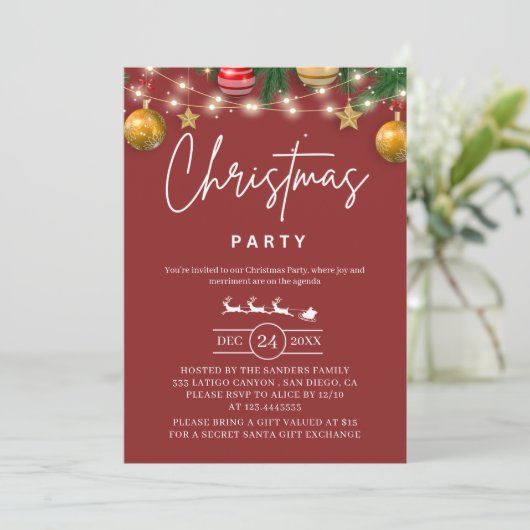 Elegant Red Christmas Party Invitation 招待状 (スタンド正面)