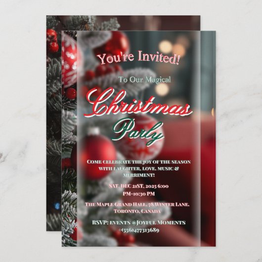 Elegant Red Christmas Party Invitation 招待状 (正面/裏面)