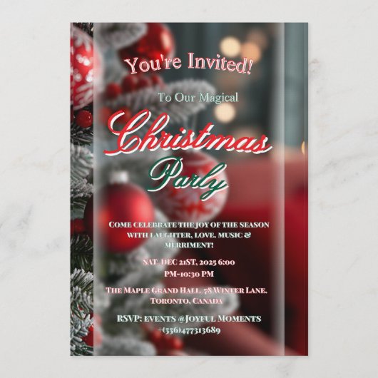 Elegant Red Christmas Party Invitation 招待状 (正面)