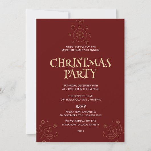 Elegant Red Christmas Party Invite 招待状 (正面)