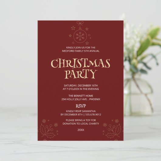 Elegant Red Christmas Party Invite 招待状 (スタンド正面)