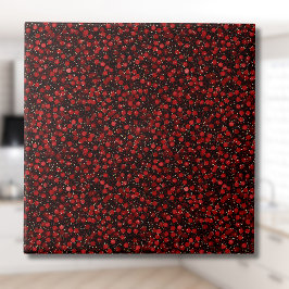 Elegant Red Confetti on Black Glitter Style タイル